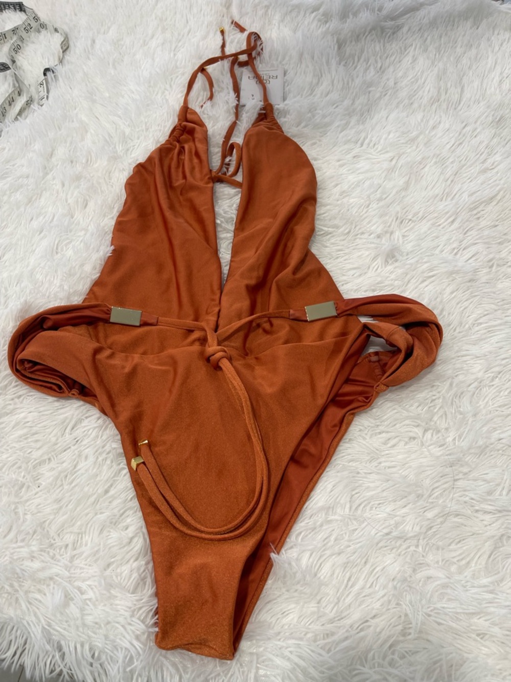 Rust Halter One-Piece Bodysuit with Gold Accents